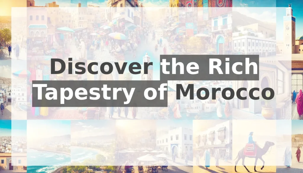 collage image that showcases both the old and modern elements of Morocco. This version captures the rich tapestry of Morocco's heritage alongside its contemporary lifestyle.